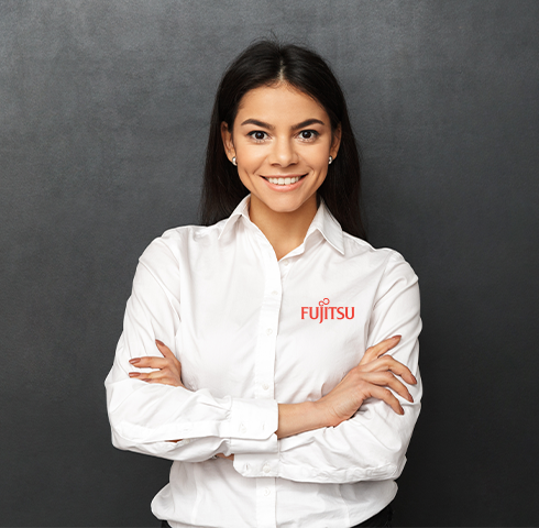 Employee with branded long sleeve